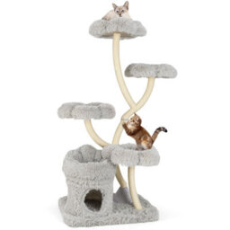 Costway Freestanding Cat Tower 162 Cm Tall Cat Tree W/ Flower-Shaped Platforms-Grey