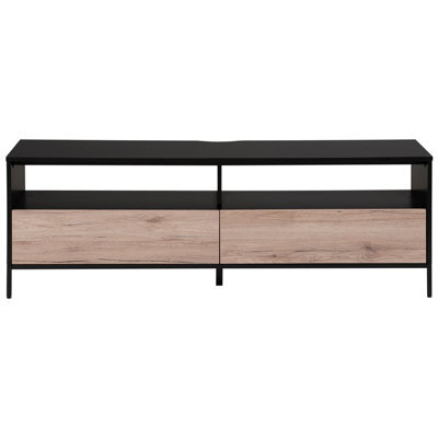 Beliani Nordic Wood Tv Stand With Black Iron Frame For Tvs Up To 70 Inches, 2 Drawers, Matt Finish - image 1