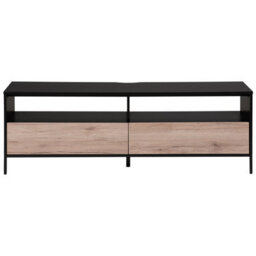 Beliani Nordic Wood Tv Stand With Black Iron Frame For Tvs Up To 70 Inches, 2 Drawers, Matt Finish - thumbnail 1