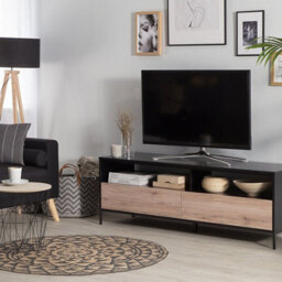 Beliani Nordic Wood Tv Stand With Black Iron Frame For Tvs Up To 70 Inches, 2 Drawers, Matt Finish - thumbnail 2