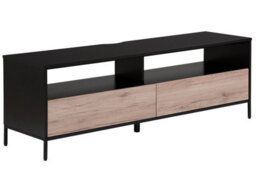 Beliani Nordic Wood Tv Stand With Black Iron Frame For Tvs Up To 70 Inches, 2 Drawers, Matt Finish - thumbnail 3