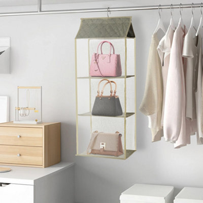 Living And Home 3 Tiers Beige Hanging Handbag Purse Storage Closet Organizer 95Cm (H) - image 1