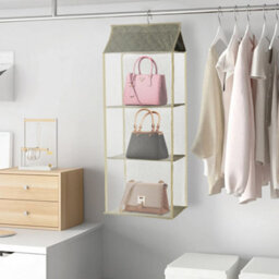 Living And Home 3 Tiers Beige Hanging Handbag Purse Storage Closet Organizer 95Cm (H) - thumbnail 1
