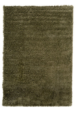 Loomed Olive Green Thick Soft Shaggy Area Rug 60X110Cm - image 1