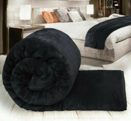 Ameha Fleece Plain Blanket, Lightweight & Reversible Throw For Travel, Bed & Sofa Blanket, Black Super King 230X270Cm - thumbnail 2