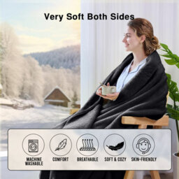 Ameha Fleece Plain Blanket, Lightweight & Reversible Throw For Travel, Bed & Sofa Blanket, Black Super King 230X270Cm - thumbnail 6