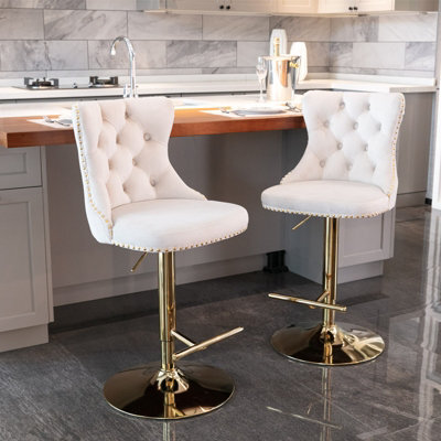 HomeTouch Set Of 4 Velvet Upholstered Bar Stools With Adjustable Height - image 1
