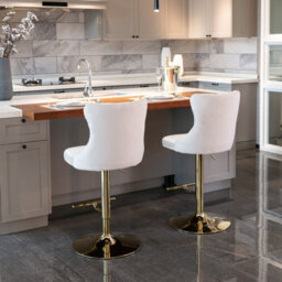 HomeTouch Set Of 4 Velvet Upholstered Bar Stools With Adjustable Height - thumbnail 3