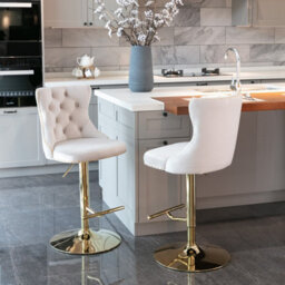 HomeTouch Set Of 4 Velvet Upholstered Bar Stools With Adjustable Height - thumbnail 2