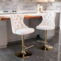 HomeTouch Set Of 4 Velvet Upholstered Bar Stools With Adjustable Height - thumbnail 1