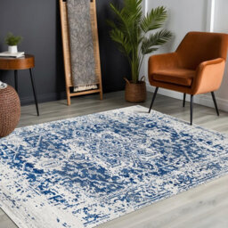 Livabliss Harput-Vintage Grey Blue Orange White Traditional Boho Living Dining Bedroom Rug 200 X 275 Cm Easy Care, Non Shedding - thumbnail 2