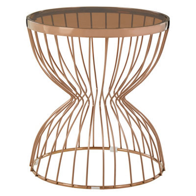 Orsina Rose Gold Side Table, Modern Design Hourglass Bedside Table, Contemporary Side Table With Gold Finish Base - image 1