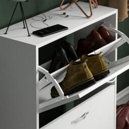 2 Drawer Shoe Cabinet Storage Cupboard Footwear Stand Rack Wooden Unit - thumbnail 4