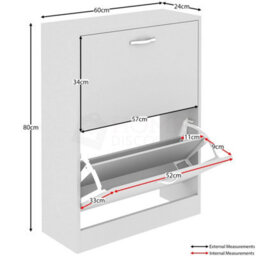 2 Drawer Shoe Cabinet Storage Cupboard Footwear Stand Rack Wooden Unit - thumbnail 2