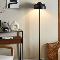 Beliani Matte Black Steel Floor Lamp With Dome Shade, Round Base 148Cm - Ambient Lighting For Living Room - thumbnail 1
