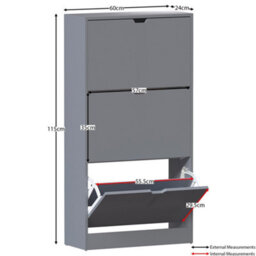 Lassic Vida Designs 3 Drawer Grey Shoe Cabinet - Fsc Certified - thumbnail 3