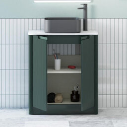 Royal Bathrooms Avenza 600mm Deep Moss Green Floor Standing Bathroom Vanity Unit 2 Door With Art Square Basin - thumbnail 5