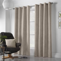 Luxury Living Velvet Chenille Eyelet Curtains Ready Made Pair Taupe