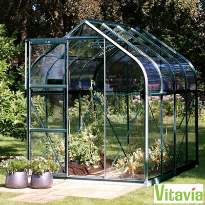 Vitavia Washington 5000 6X8 Greenhouse With Toughened Glass, Steel Base & Staging Table, Powder Coated Aluminium Frame - image 1