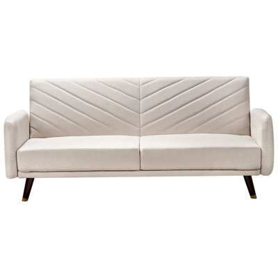 Beliani Sofa Bed 3 Seater Senja Faux Linen Light Beige