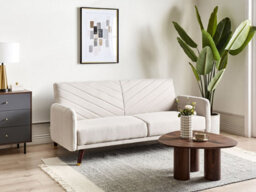 Beliani Sofa Bed 3 Seater Senja Faux Linen Light Beige - thumbnail 2