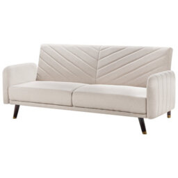 Beliani Sofa Bed 3 Seater Senja Faux Linen Light Beige - thumbnail 4