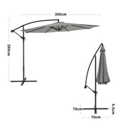 Breeins 3M Outdoor Light Grey Crank Tilt Solar Banana Light Outdoor Garden Patio Bar Umbrella Cantilever Parasol With Cross Base - thumbnail 5