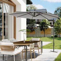Breeins 3M Outdoor Light Grey Crank Tilt Solar Banana Light Outdoor Garden Patio Bar Umbrella Cantilever Parasol With Cross Base - thumbnail 1