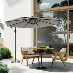 Breeins 3M Outdoor Light Grey Crank Tilt Solar Banana Light Outdoor Garden Patio Bar Umbrella Cantilever Parasol With Cross Base - thumbnail 2