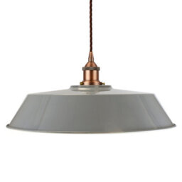 French Grey Large Chancery Painted Dome Pendant Light With Matt Antique Copper Lamp Holder And Brown Twisted Cable - Se Home - thumbnail 1