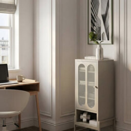 Wyld And Coco Nova Home 1-Door Beige Cashmere Steel Sideboard With Perforated Doors - thumbnail 2