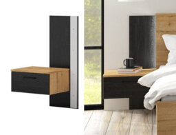 Impact Furniture Bedside Table With Led Lights Left Side Cabinet With Drawer Nightstand Oak And Black Floating Maio