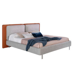 Angel Cerda Elegant Brown Leatherette Bed With Gray Fabric Headboard - thumbnail 1