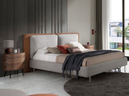 Angel Cerda Elegant Brown Leatherette Bed With Gray Fabric Headboard - thumbnail 2