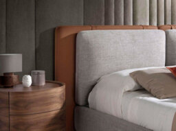 Angel Cerda Elegant Brown Leatherette Bed With Gray Fabric Headboard - thumbnail 5