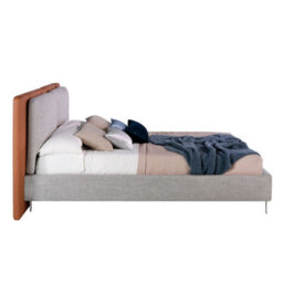 Angel Cerda Elegant Brown Leatherette Bed With Gray Fabric Headboard - thumbnail 6