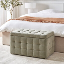 Wyld And Coco Loom Ottoman - Olive Green Tufted Fabric Storage Bench With Hinged Lid And Premium Upholstery - W74 X D42 X H40Cm - thumbnail 2