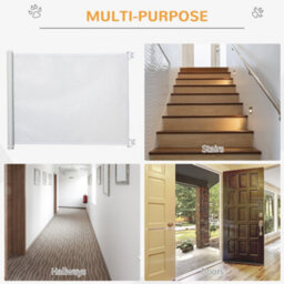 Pawhut Retractable Pet Safety Gate, Folding Stair Barrier, Guard Door - White - thumbnail 4
