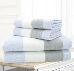 Velosso 4Pc Striped Cotton Hand And Bath Towel Set Durable Everyday Towel Set Blue