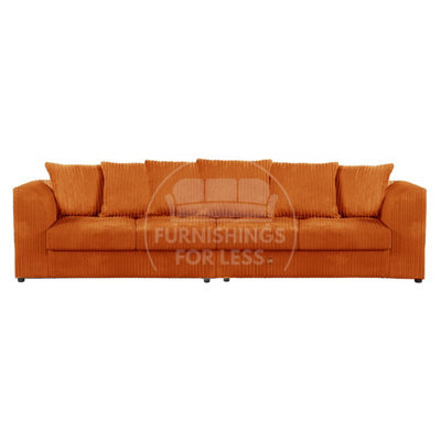 Furnishings For Less UK Luxor Long Fabric Jumbo Cord 4 Seater Sofa - Scatter Back Orange - image 1