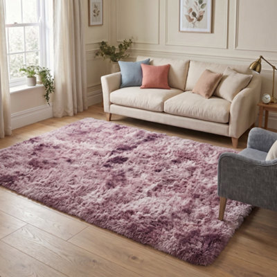 Oxford Homeware Shaggy Rug Anti-Slip Washable Soft Fluffy Living Room And Bedroom Rug (Mottled Pink, 120X170Cm) - image 1
