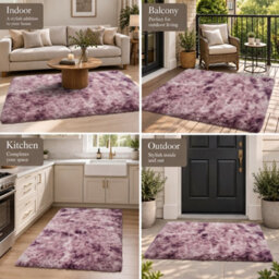 Oxford Homeware Shaggy Rug Anti-Slip Washable Soft Fluffy Living Room And Bedroom Rug (Mottled Pink, 120X170Cm) - thumbnail 3