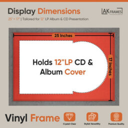 "AK Frames 25X17"" Grey Marble Modern Vinyl Record Frame With Poppy Red Mount For 12 Inch Lp Cover & Disc - Overlapped Design" - thumbnail 2