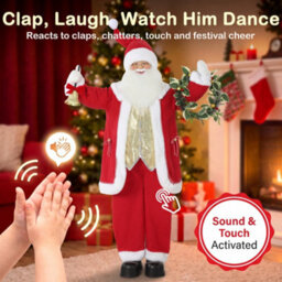 Homcom 5Ft Life Size Christmas Singing Santa Claus With Bell And Wreath - thumbnail 5