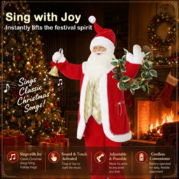 Homcom 5Ft Life Size Christmas Singing Santa Claus With Bell And Wreath - thumbnail 4