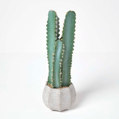 Homescapes Artificial Green Handcrafted Hylcocereus Cactus In Decorative Textured Stone Pot, 49 Cm - image 1