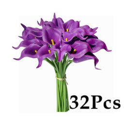 Amorly 32Pcs Purple Artificial Flowers Pu Realistic Bouquet For Elegant Home Decor Centerpiece Wedding Bridal Bouquet Table Decoration - thumbnail 1