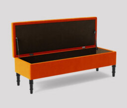 Alyana Ottoman Bench With Storage And Turned Wooden Legs, 180Cm Wide Ottoman Box - Burnt Orange Plush Velvet - thumbnail 3