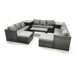 Fimous Outdoor Garden Furniture Set 8 Pieces Rattan Sofa Set With Coffee Table 2 Big Footstools Side Table Dark Grey Mixed - thumbnail 1