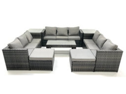 Fimous Outdoor Garden Furniture Set 8 Pieces Rattan Sofa Set With Coffee Table 2 Big Footstools Side Table Dark Grey Mixed - thumbnail 2